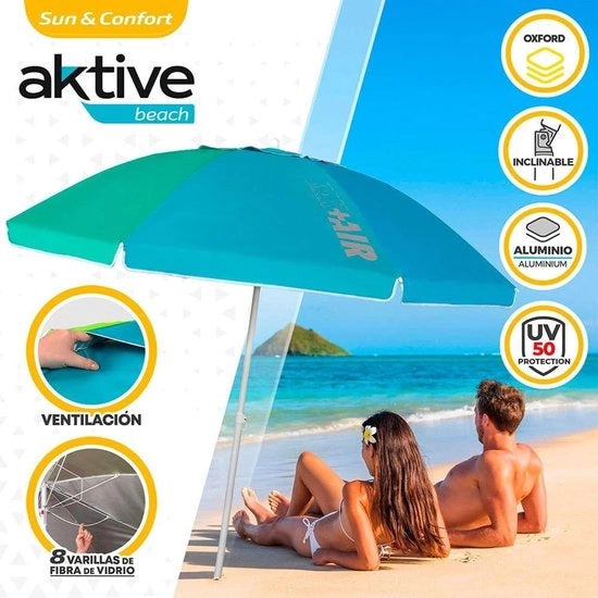 Parasole da spiaggia con schermo 220 cm, asta ventilata per tetto, diametro 28-32 mm, protezione UV, 50 design colorato, inclusa tasca di stoccaggio