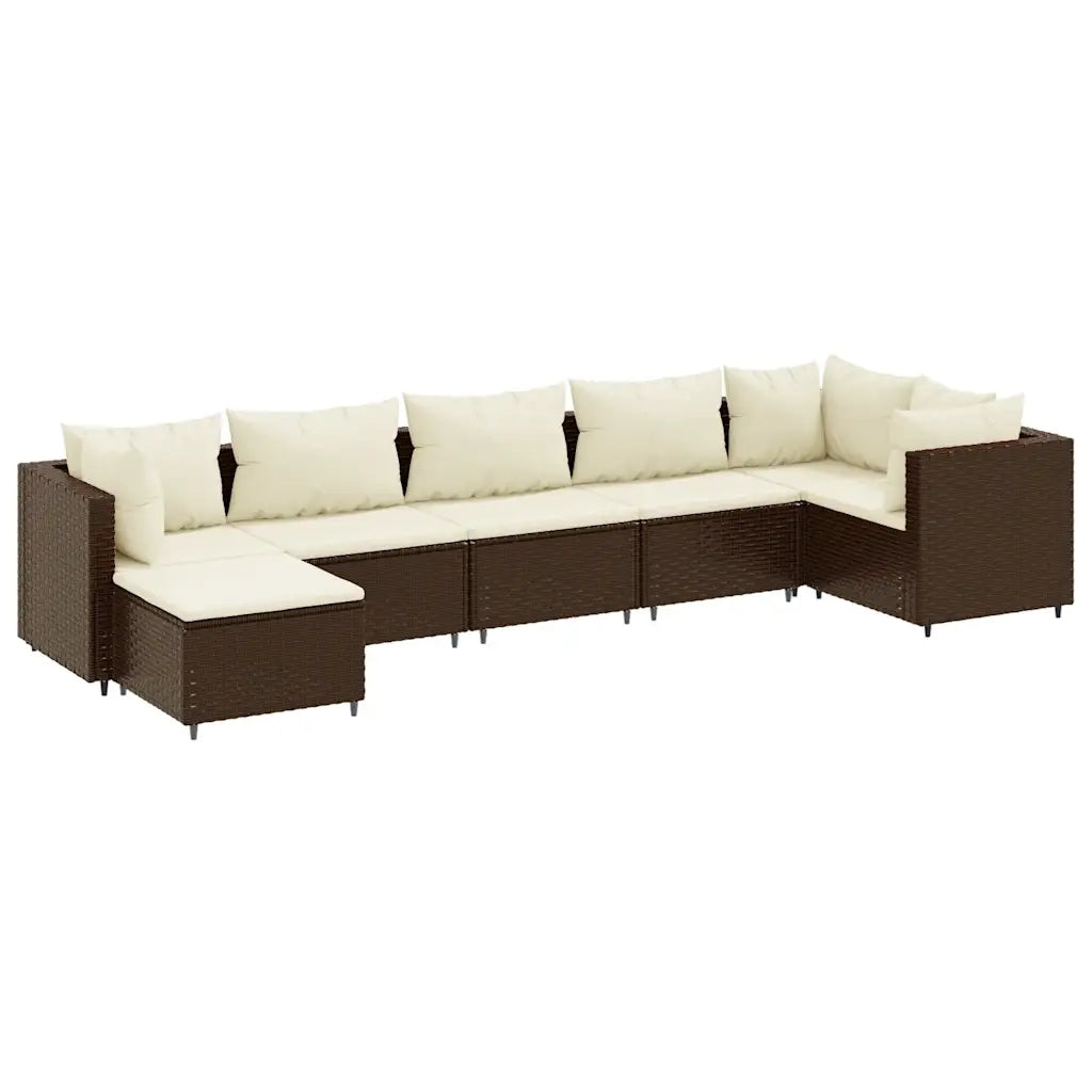 Set Divani da Giardino 7 pz con Cuscini in Polyrattan Marrone