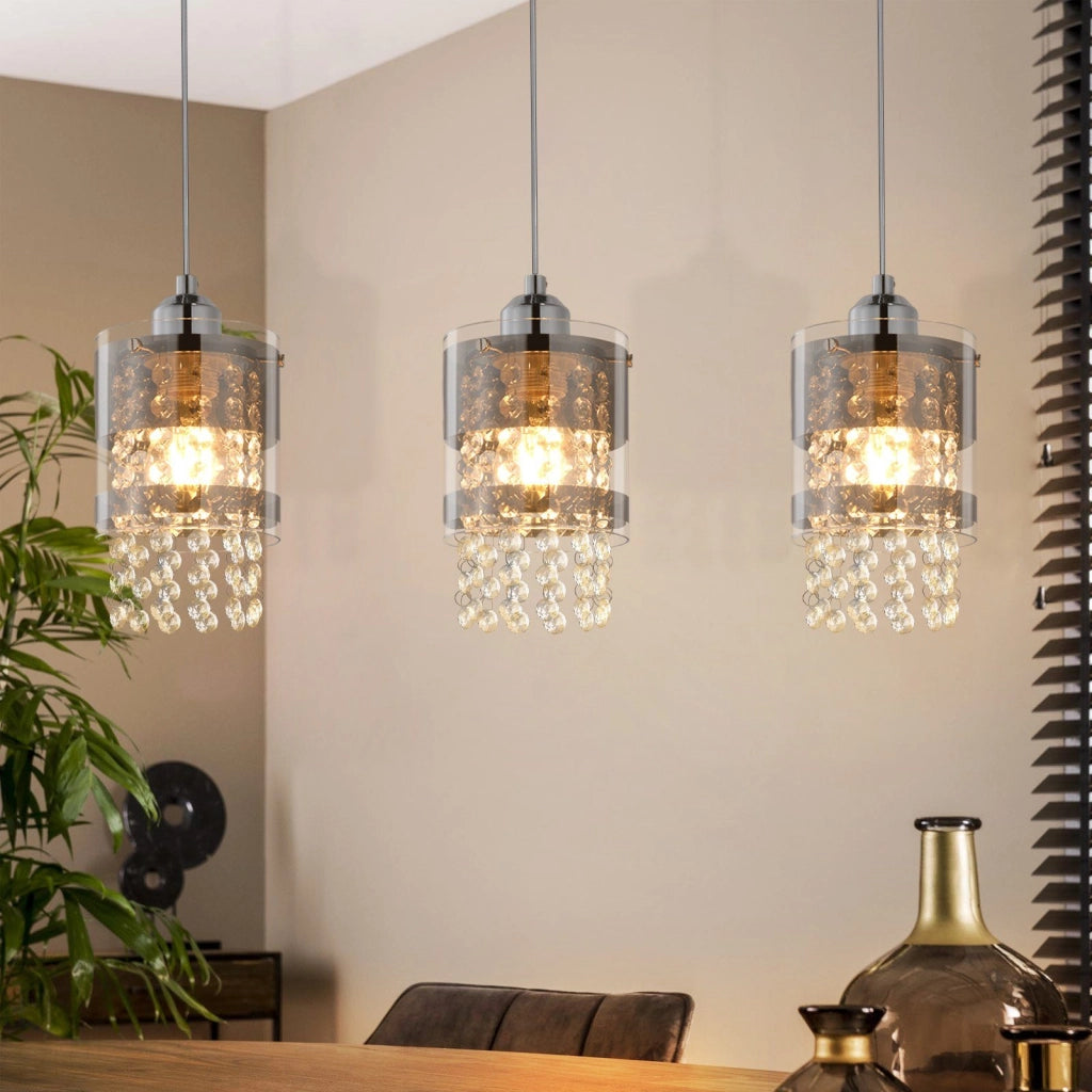 Lampada a sospensione ZMH 3 Luci cristallo E27 stile moderno Altezza regolabile Diametro 60 cm
