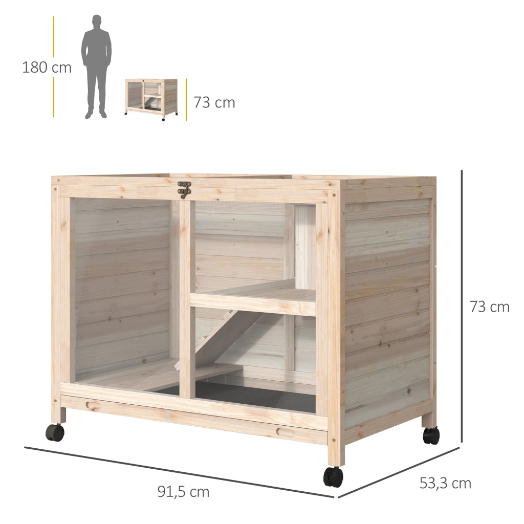 Gabbia per conigli a 2 piani con ruote ¨C Xylo ¨C legno massello naturale 91,5x53,3x73 cm
