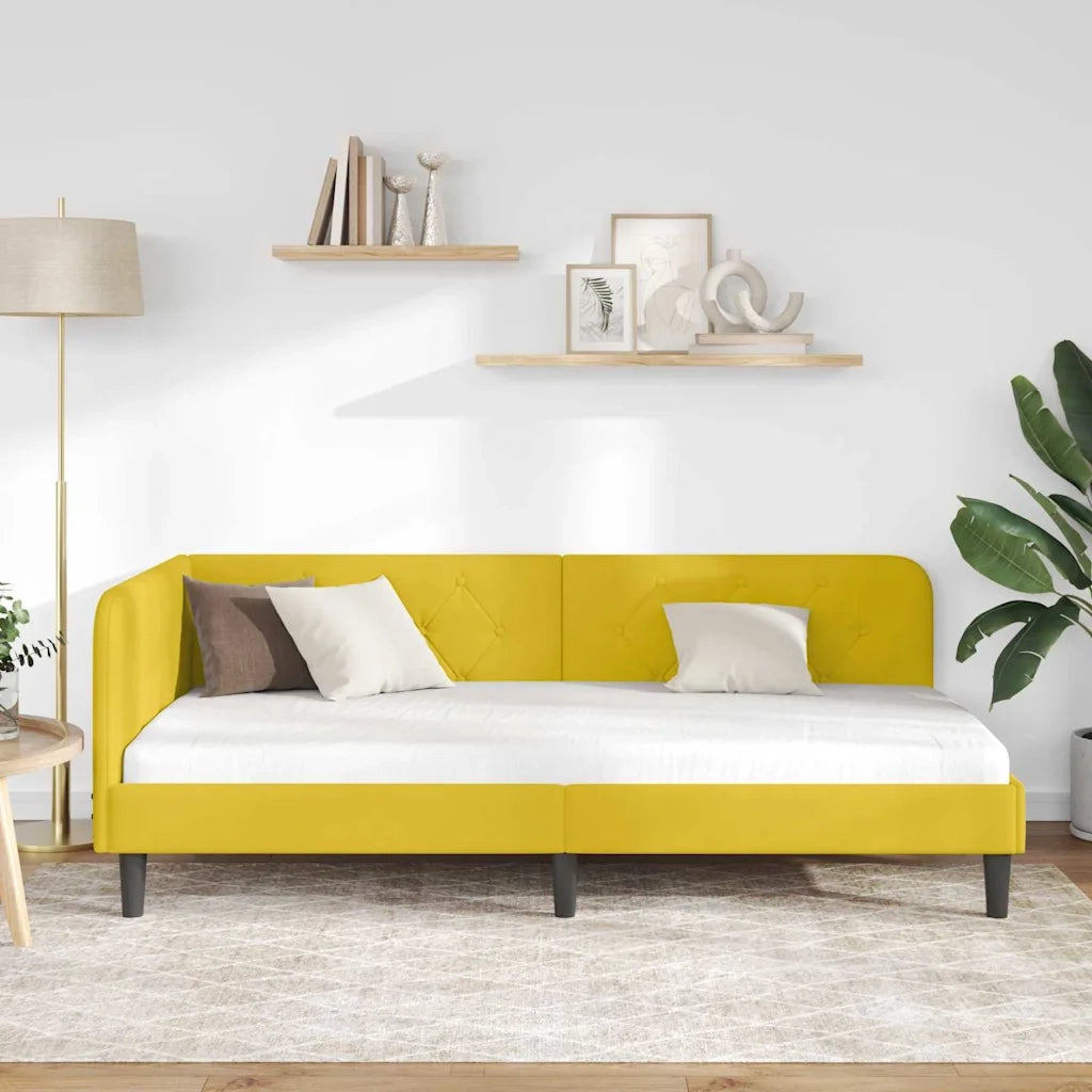 Letto singolo | Letto per adulti | Cornice del letto ad angolo Giallo 90 x 200 cm Velluto