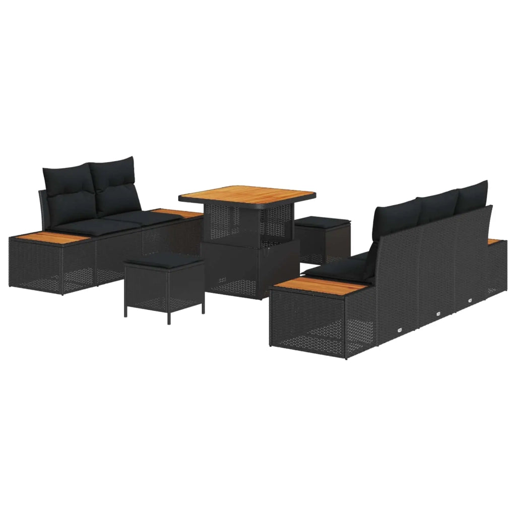 Set Divano da Giardino 8 pcs Nero polyrattan