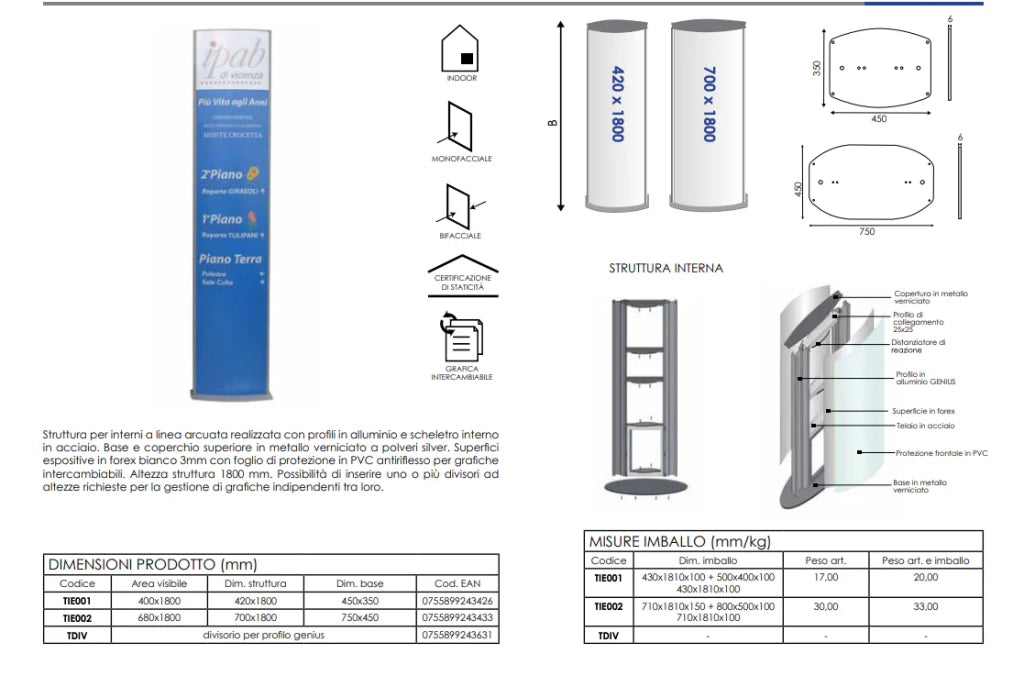 Totem bifacciale per interni con STAMPA - 70 x 250