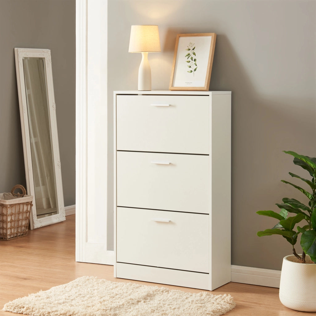 Scarpiera Sykkylven con 3 Contenitori Ribaltabili - Bianco [en.casa]