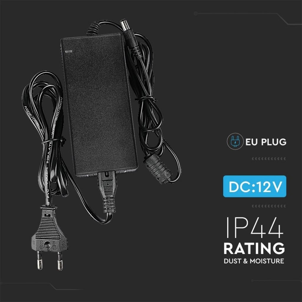 Alimentatore Professionale in Plastica 60W 12V 5A Plug&Play con Jack 2,1 Colore Nero IP44