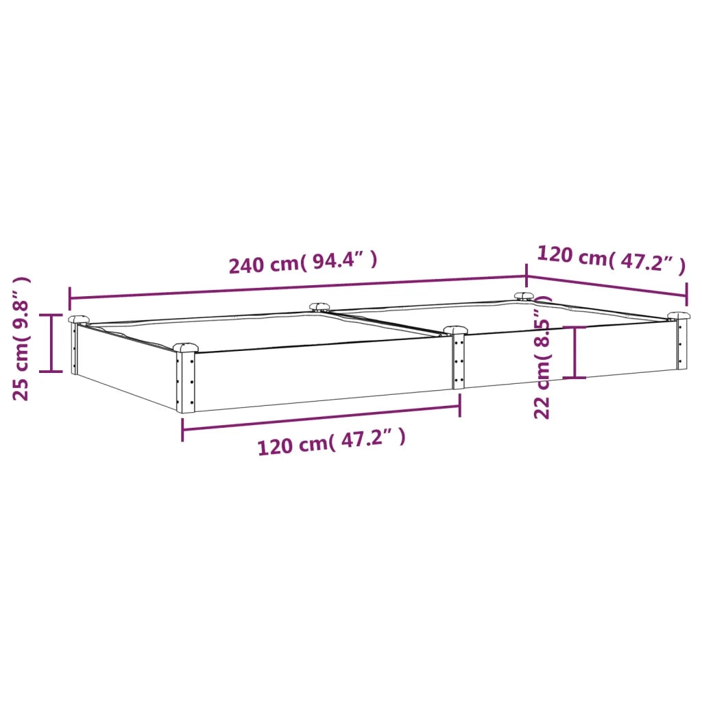Fioriera | Cassetta per fiori | Vaso Giardino con Fodera Grigia 240x120x25cm Massello Abete