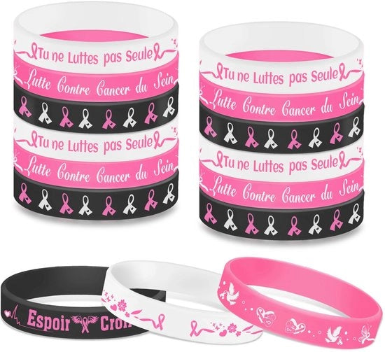 Set di bracciali - 15 pezzi - Accessori per attività - Sensibilizzazione al cancro - Rosa d'ottobre - Regalo - Bracciali contro il cancro