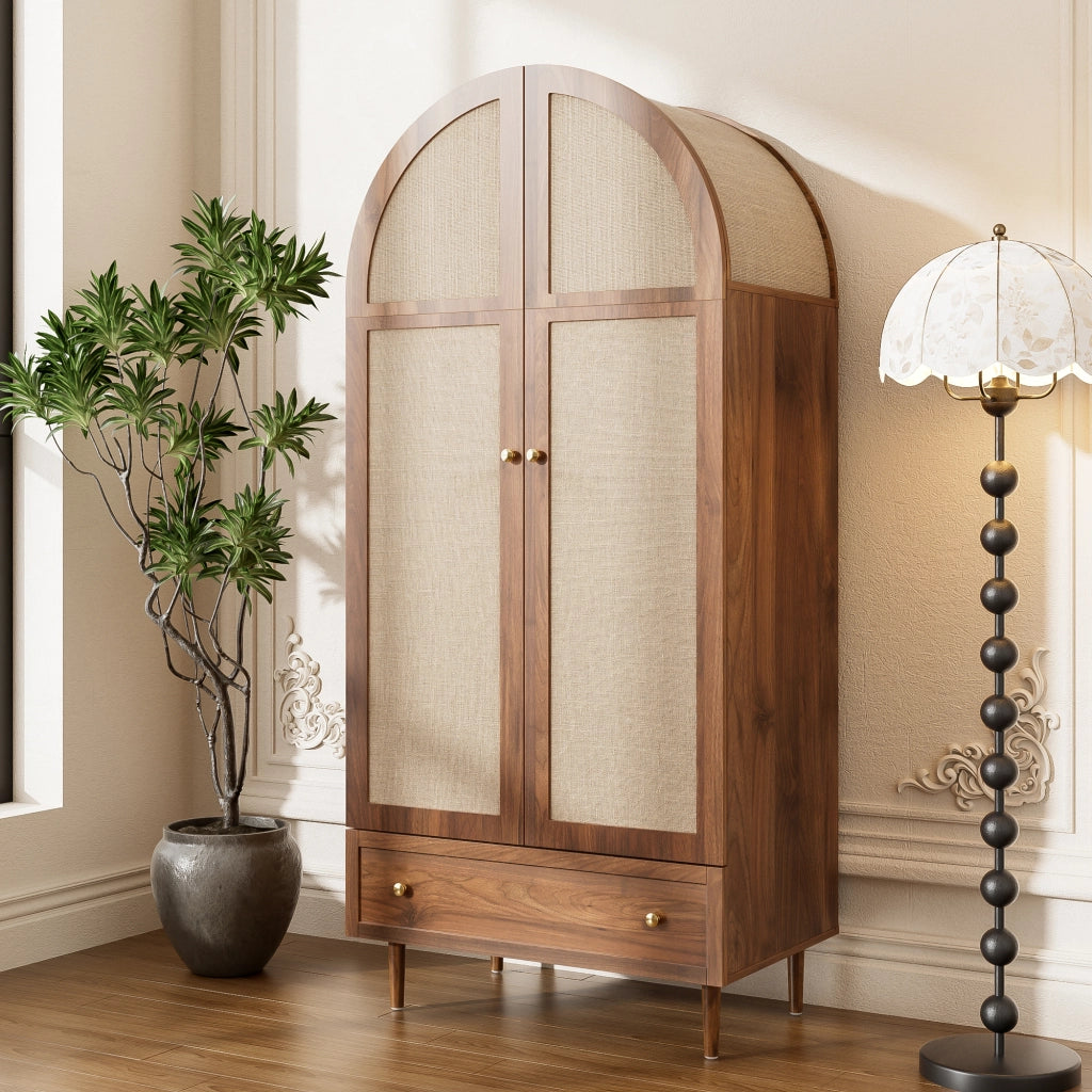 Armadio con ante in tessuto e cassetto interno in MDF effetto legno per camera da letto 79 × 50 × 175 cm
