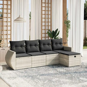 Set Divano da Giardino 5pz con Cuscini Grigio Chiaro Polyrattan