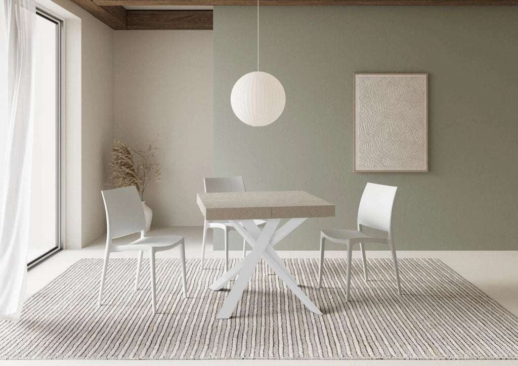 Tavolo Allungabile 90-194x90x76 cm Clerk Cashmere Gambe Bianche
