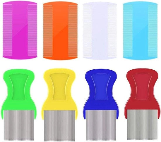 Set di 8 Pettini per Rimozione di Pedi e Dandruff con 4 Denti in Acciaio Inossidabile e 4 Denti a Doppia Faccia