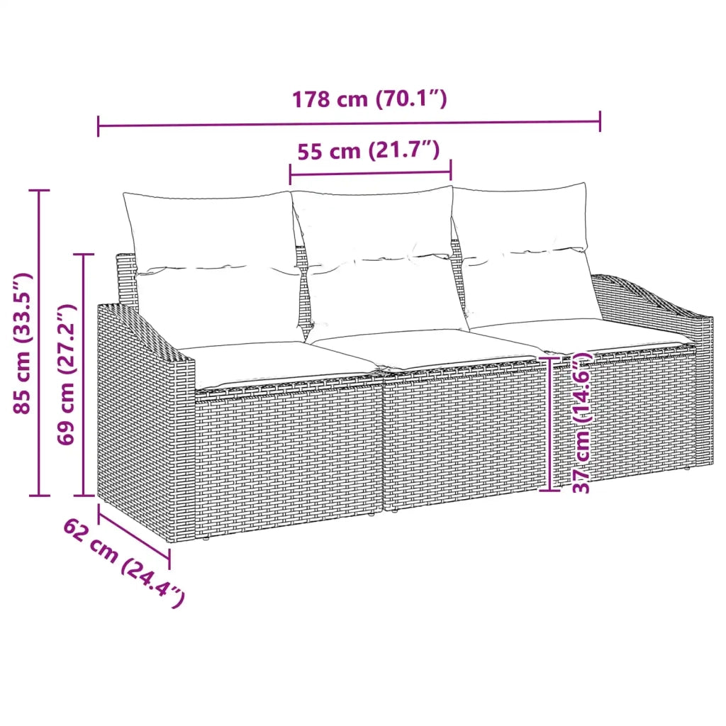 Set di divani con cuscino 3 pcs Nero polyrattan 3346586
