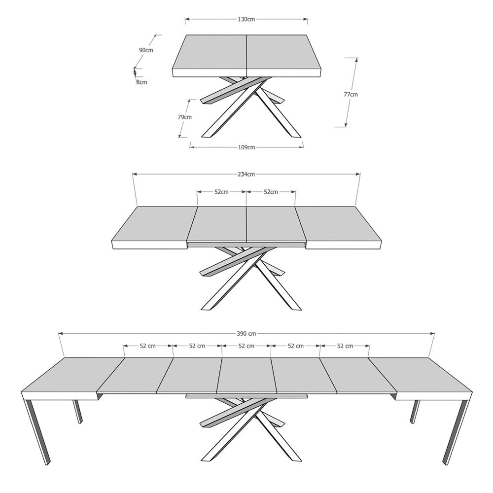 Tavolo Allungabile 140-400x90x77 cm Volantis Bianco Frassino Telaio 4B