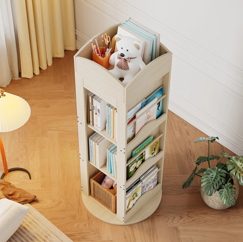 Libreria girevole a 360° multifunzione in MDF colore naturale