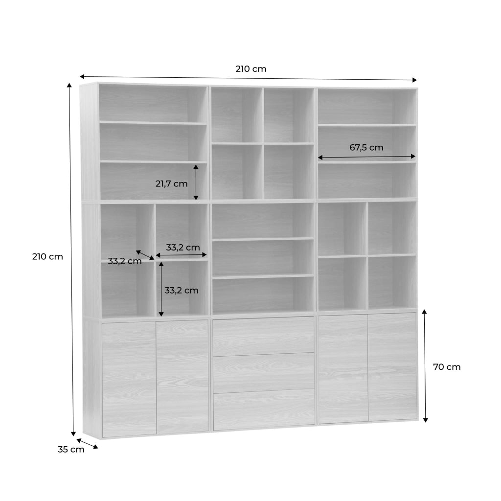 Libreria modulabile decorazione legno 9 elementi, noce