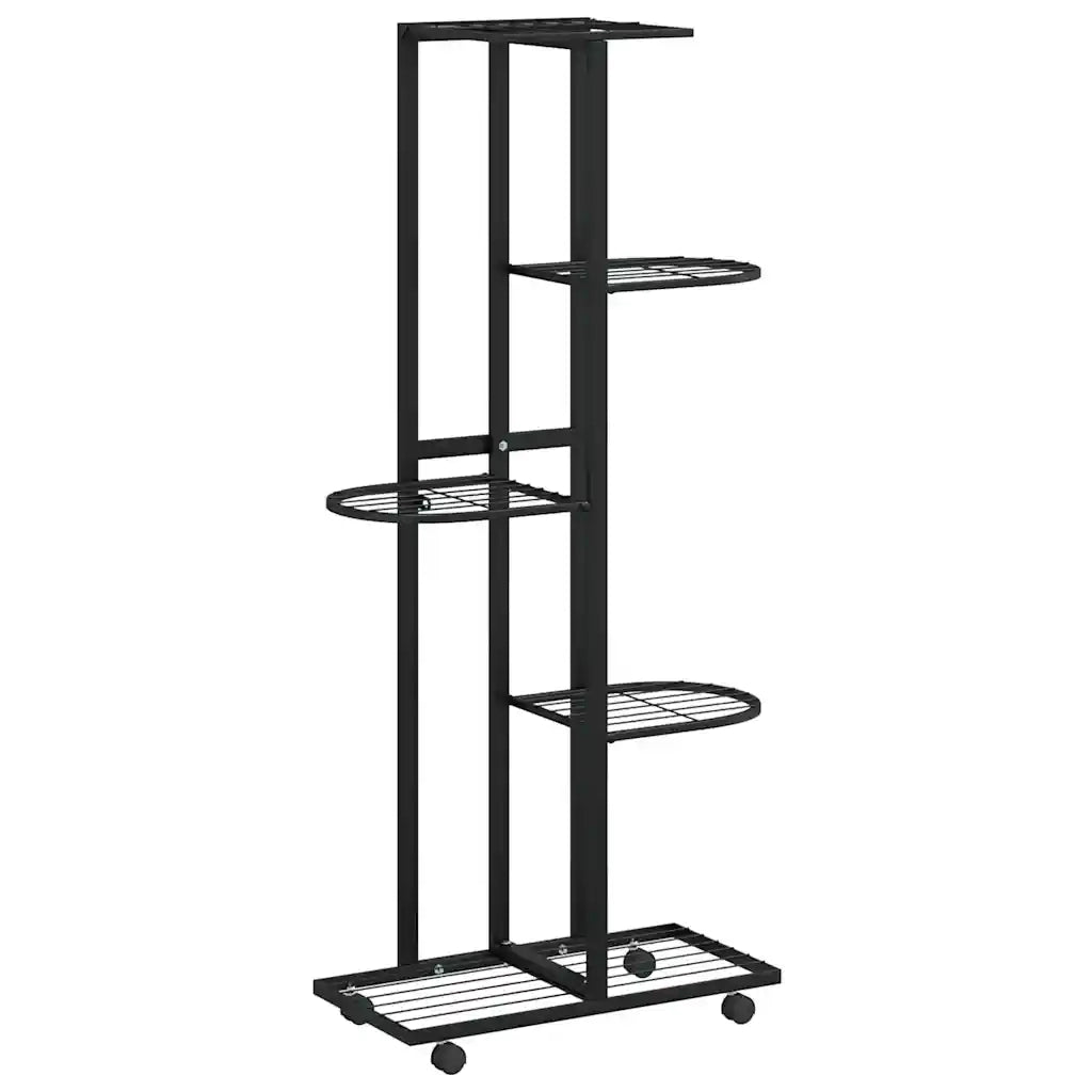 Fioriera | Cassetta per fiori | Vaso a 5 Piani con Ruote 44x23x100 cm Ferro Nero