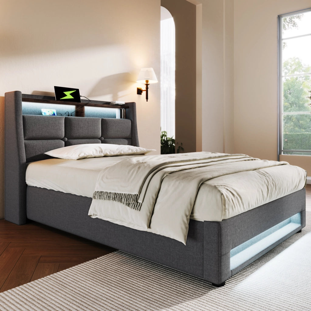 letto imbottito lino grigio 90x200 cm