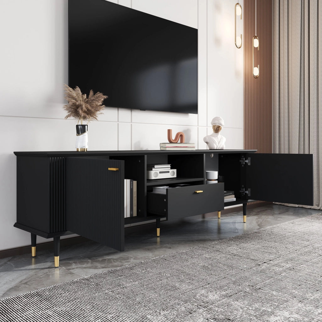 Cassettiera TV nera in MDF; lunghezza 170 cm