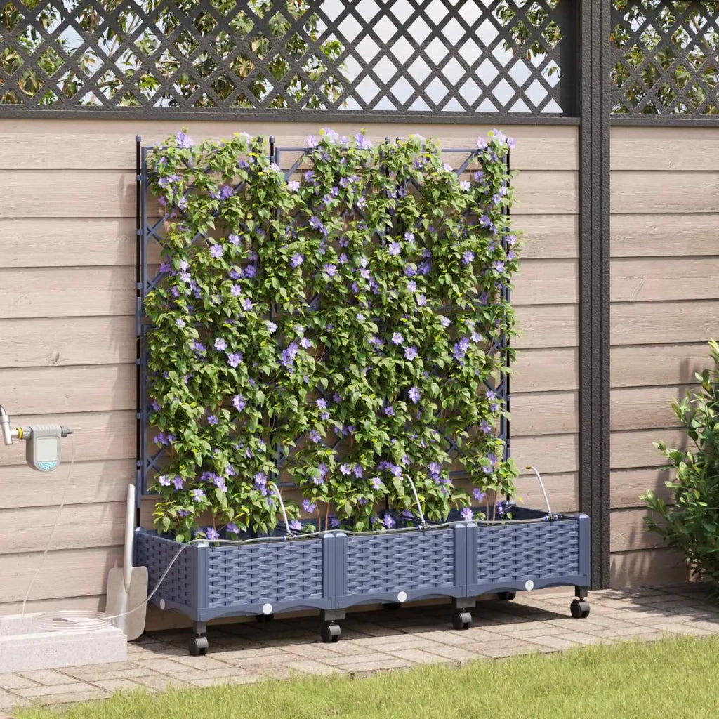 Vaso da Giardino con Irrigazione e Ruote 3 pz Grigio PP 3423088
