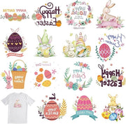 Sticker opstrijkbare trasferimenti - 15 fogli coniglio uovo coniglio adesivi patch per trasferimento di calore per abbigliamento tasche cuscini copri cuscino decorazioni DIY