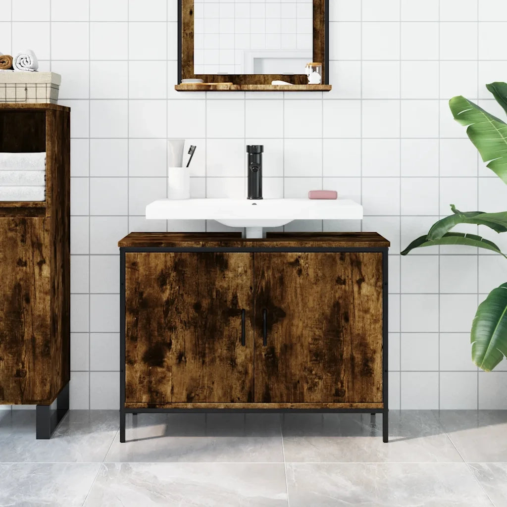 Mobile Lavabo Bagno-Armadietto da bagno Rovere Fumo 80x30x60 cm Legno Multistrato 989458