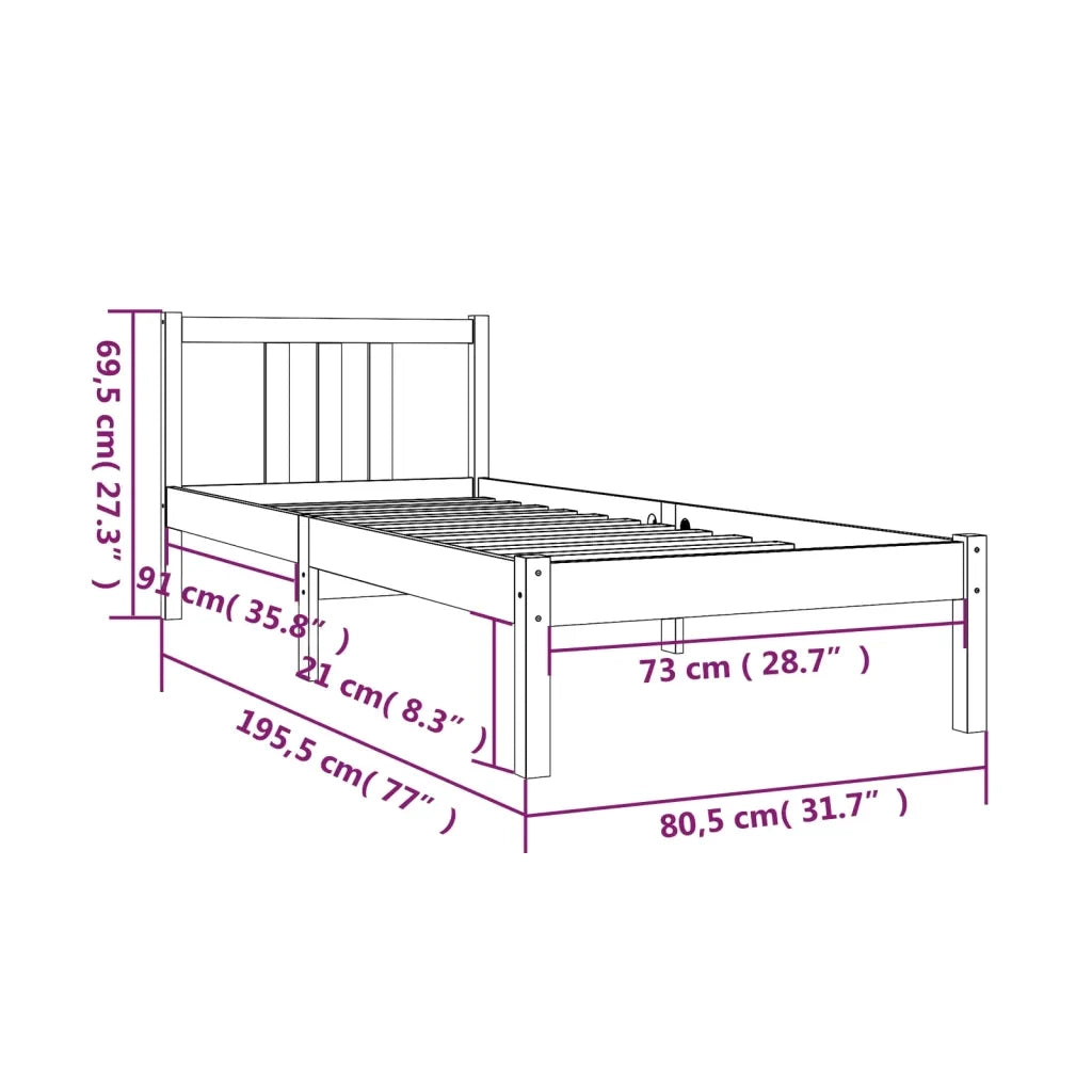 Letto singolo | Letto per adulti | Giroletto in Legno Massello 75x190 cm Small Single
