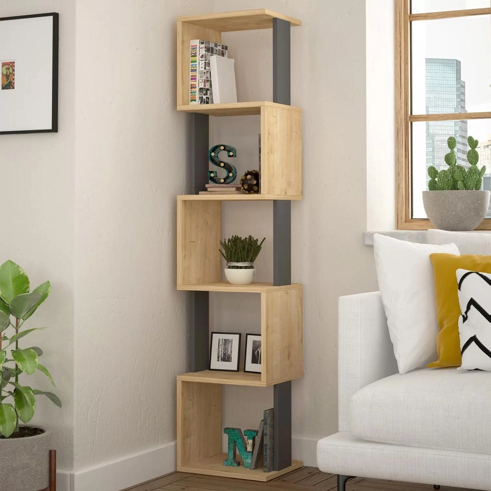 Libreria 161x35x30 cm Design Moderno Scaffale Modulare 5 Ripiani in MDF Grigio