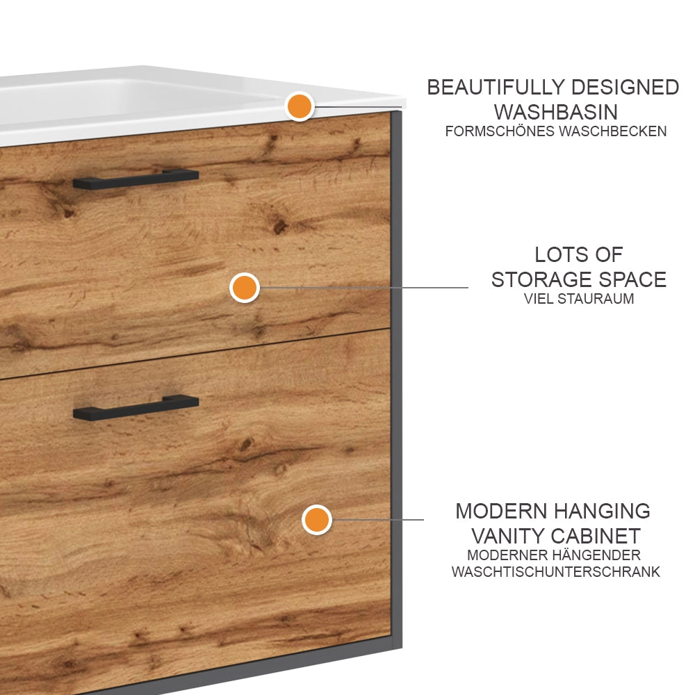 Vicco Set di mobili da bagno Antracite/quercia dorata 80 x 61.5 cm con lavabo