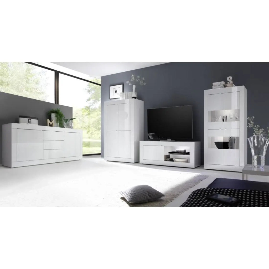 Mobile TV 1 porta ISORA - Bianco lucido - Design moderno ed elegante