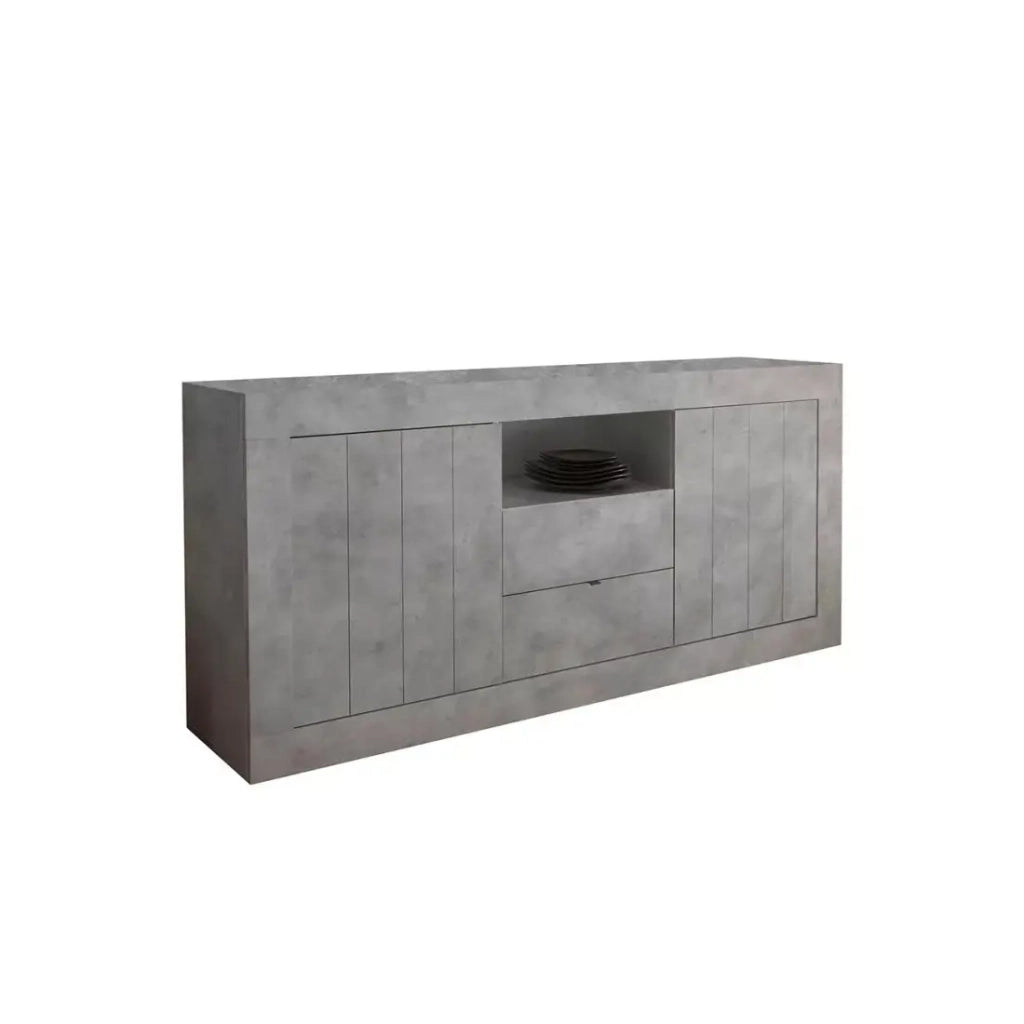 Buffet a 2 ante battenti e 2 cassetti in legno, colore cemento, collezione URBAN