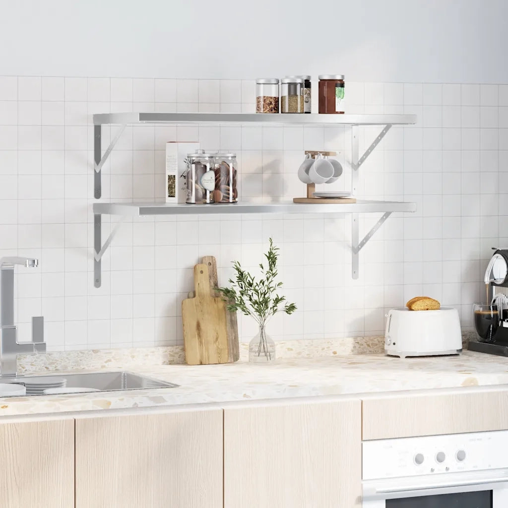 Mensole a Muro 2 pz-Set di 2 Scaffale a parete 100x40x3 cm Argento in Acciaio Inossidabile