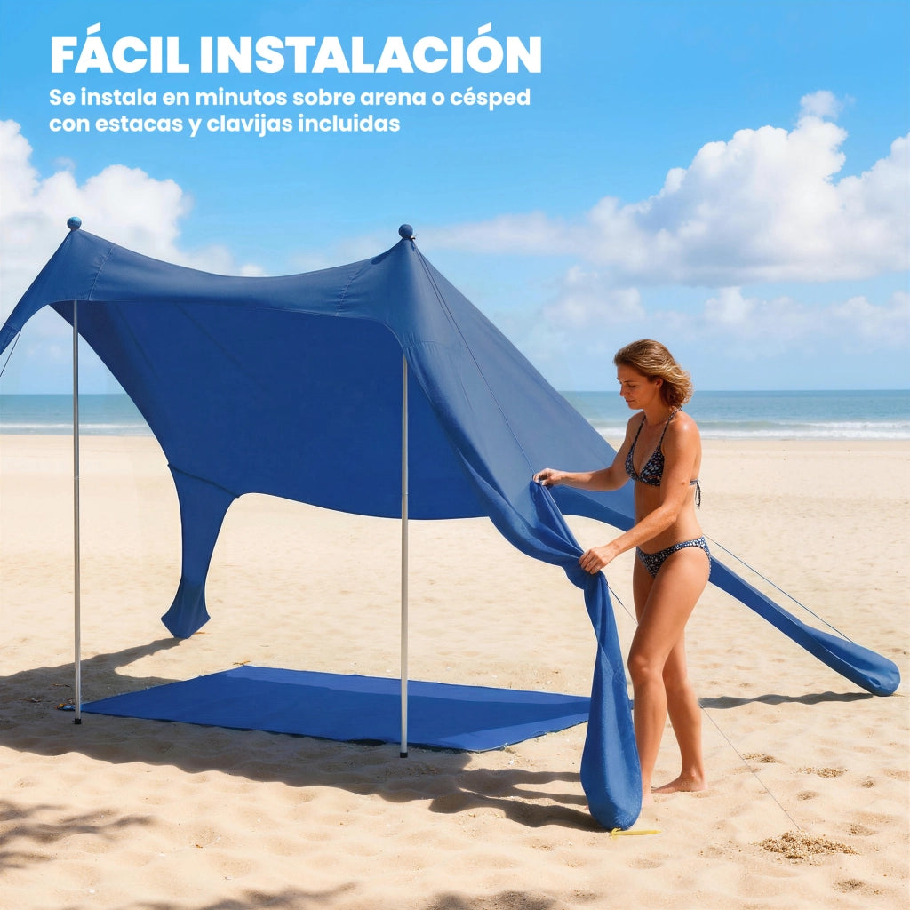 Tenda da Spiaggia Pieghevole ¨C Xylo ¨C UPF50+ Alluminio Blu con Tappetino