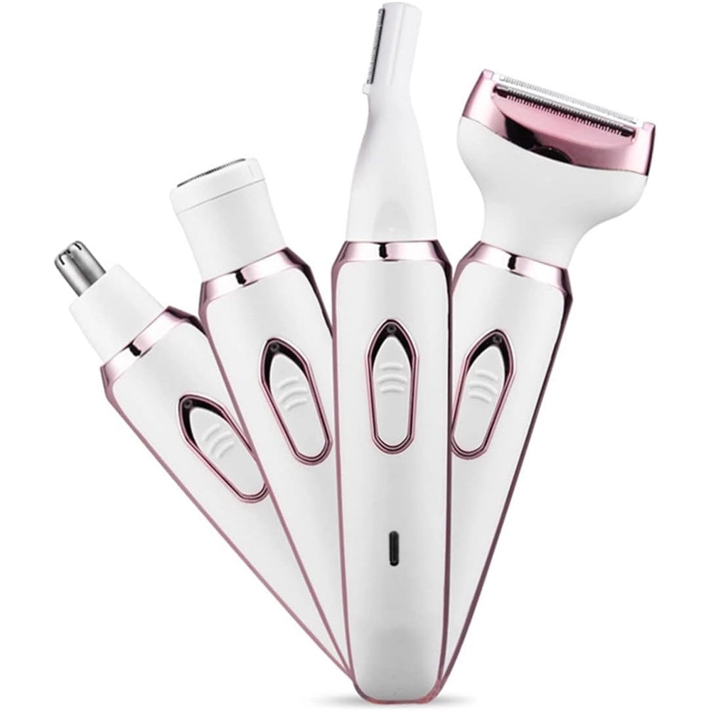 Trade Shop - Set Rasoio Elettrico Da Donna Per Corpo Viso Naso Indolore Ricaricabile Portatile 4in1 -
