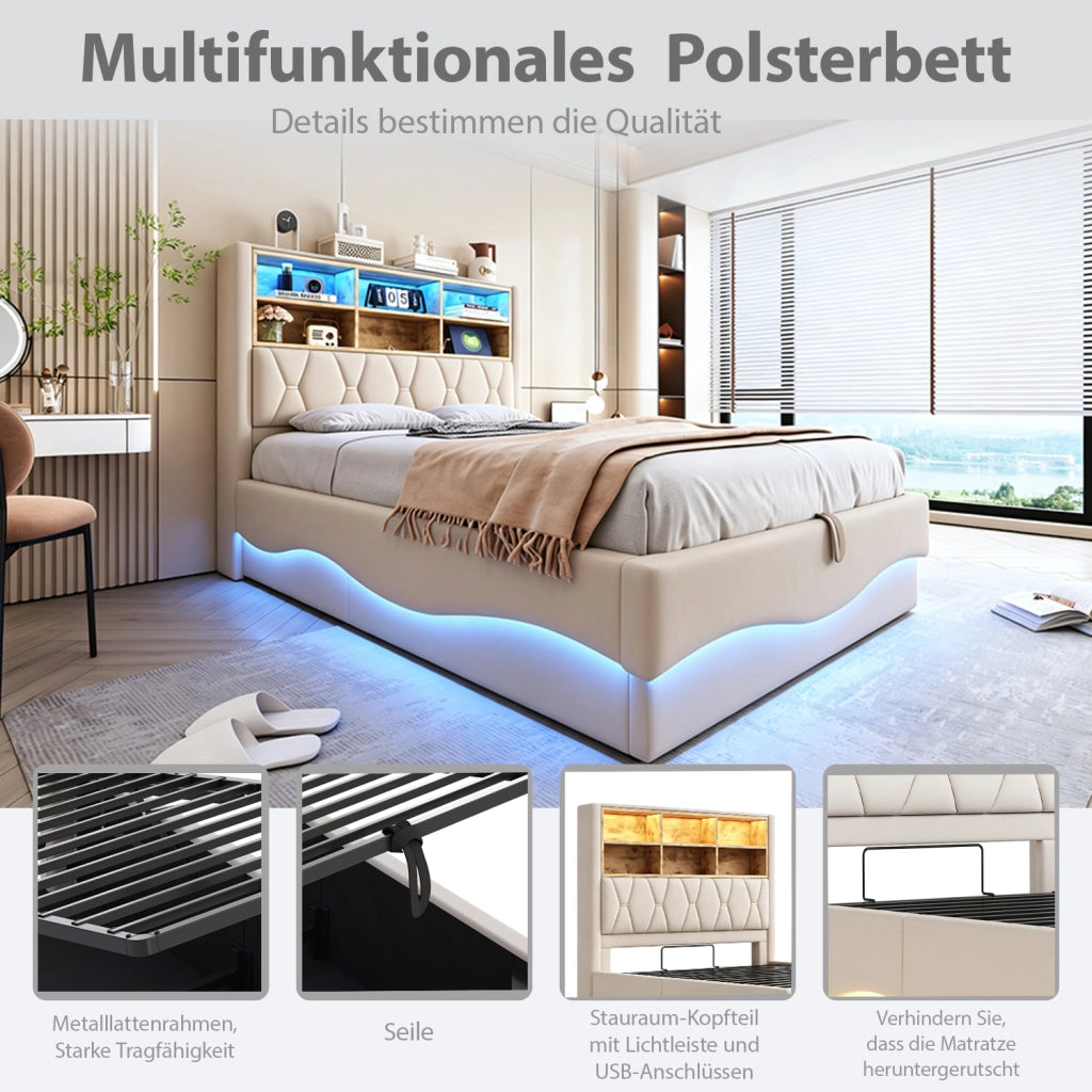letto imbottito ferro beige 140 x 200 cm