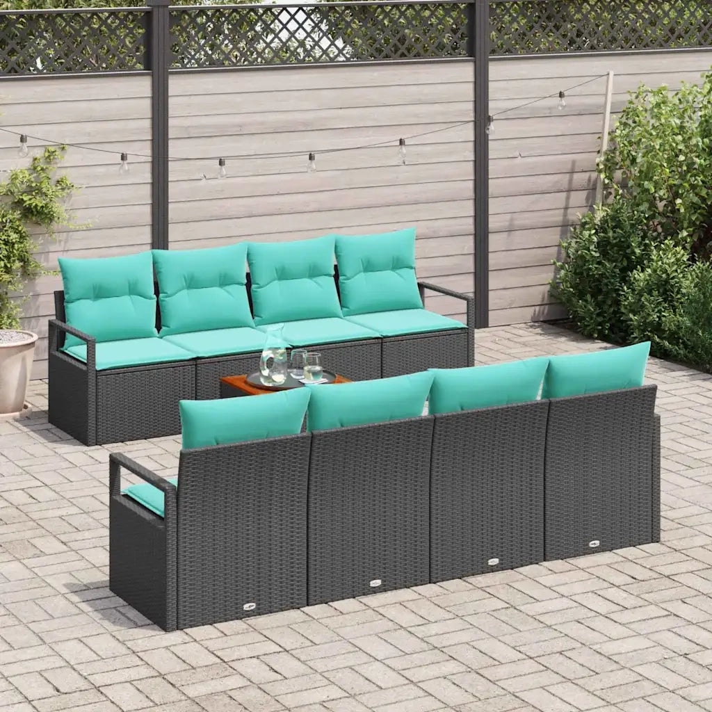 Set Divano da Giardino con cuscino 9 pcs Nero polyrattan 3347683