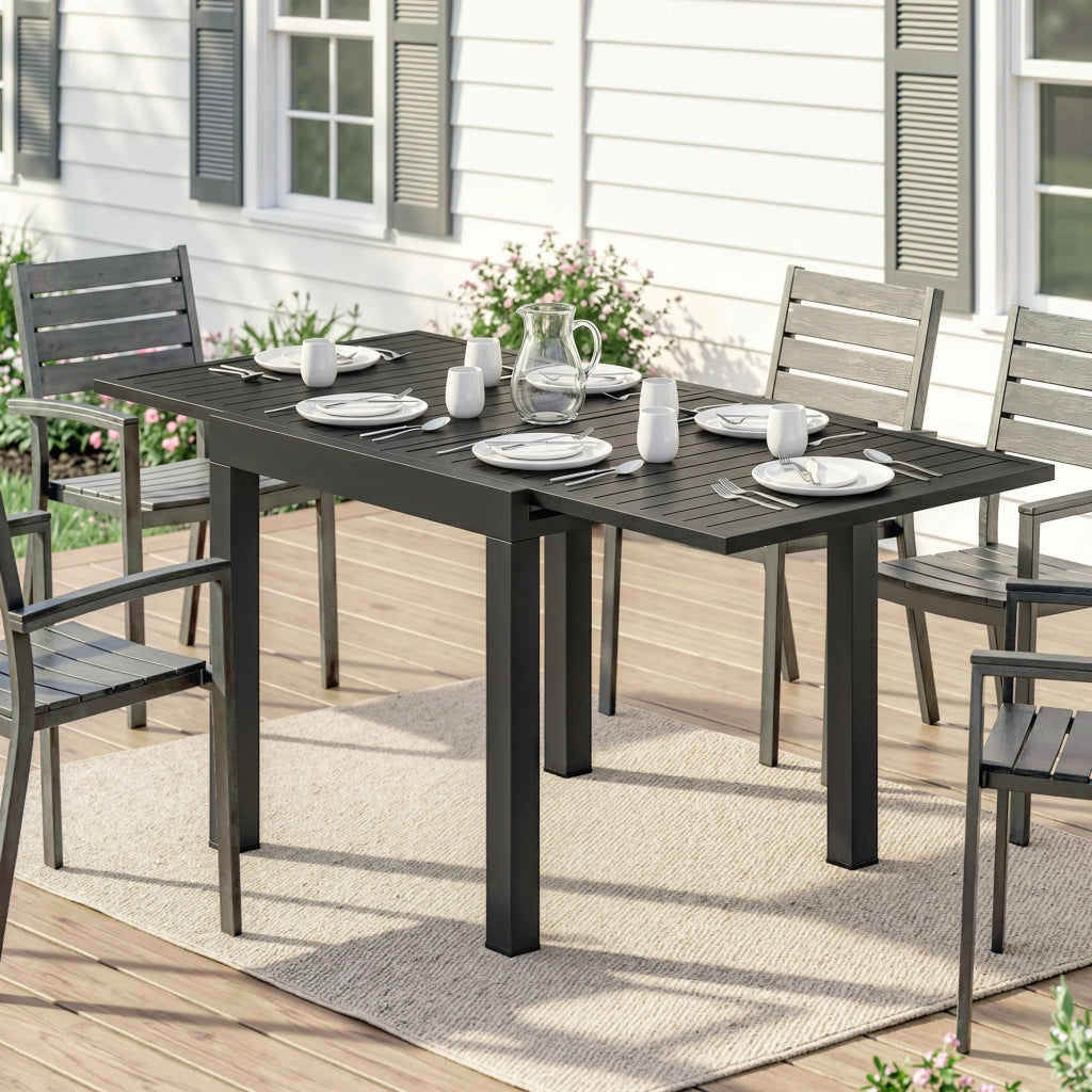 Tavolo da giardino allungabile 4-6 persone con prolunga auto-stoccata alluminio 80-160x80 cm ¨C Xylo ¨C Nero