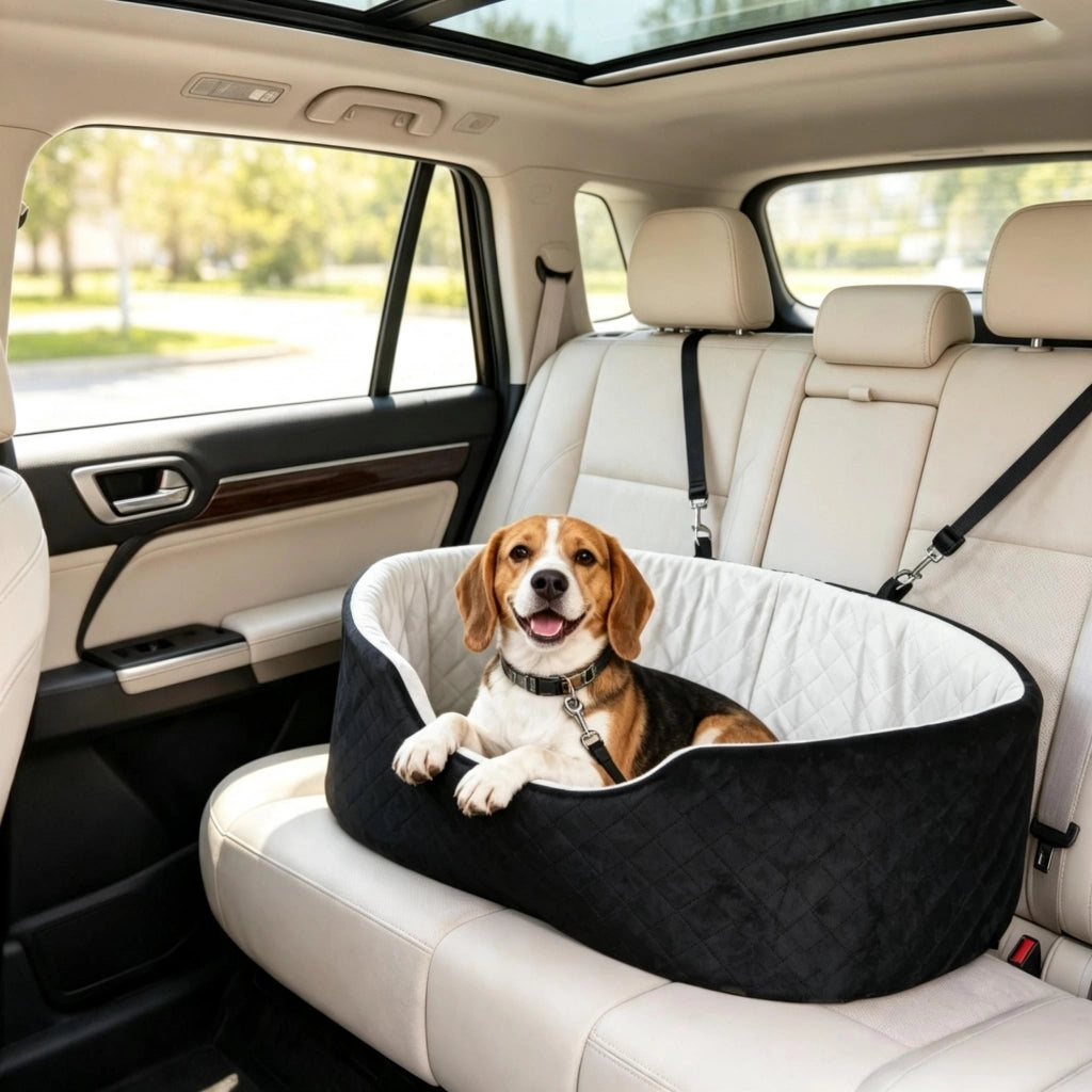 Seggiolino auto per cani con cintura di sicurezza e sistema di fissaggio, seggiolino auto imbottito per animali domestici, adatto ai veicoli.