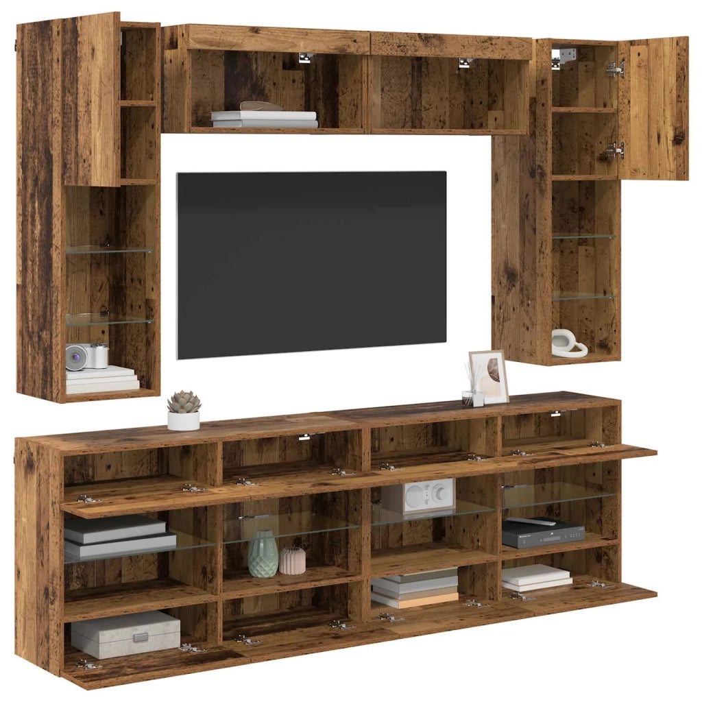Set di Mobiletto da TV a Parete con led 6 pcs Legno vecchio 3402995