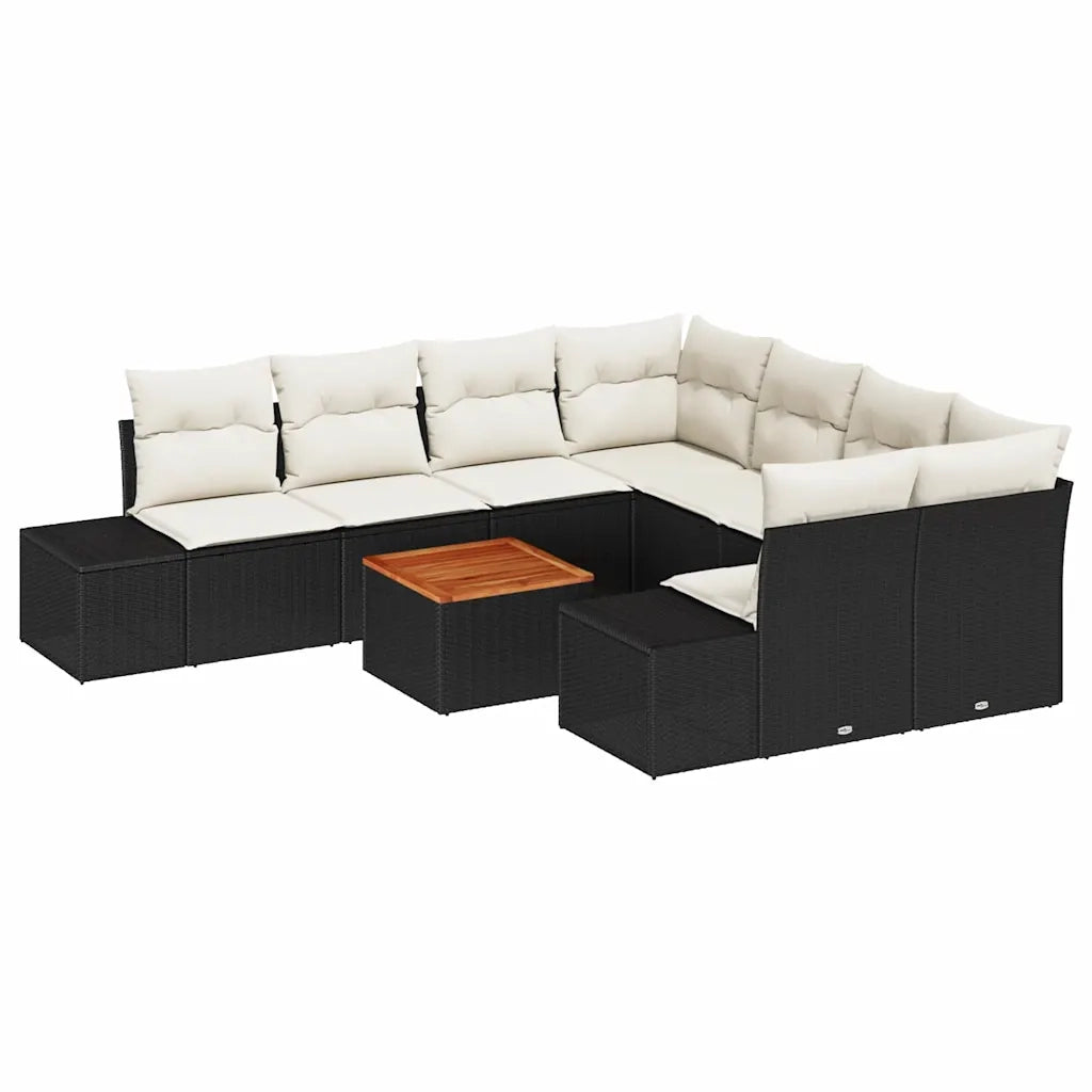 Set Divano da Giardino con cuscino 9 pcs Nero polyrattan 3347936