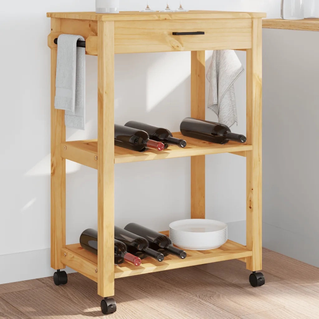Carrello da Cucina-Scaffale per Cucina MONZA 60x40x88,5 cm in Legno Massello di Pino 951532