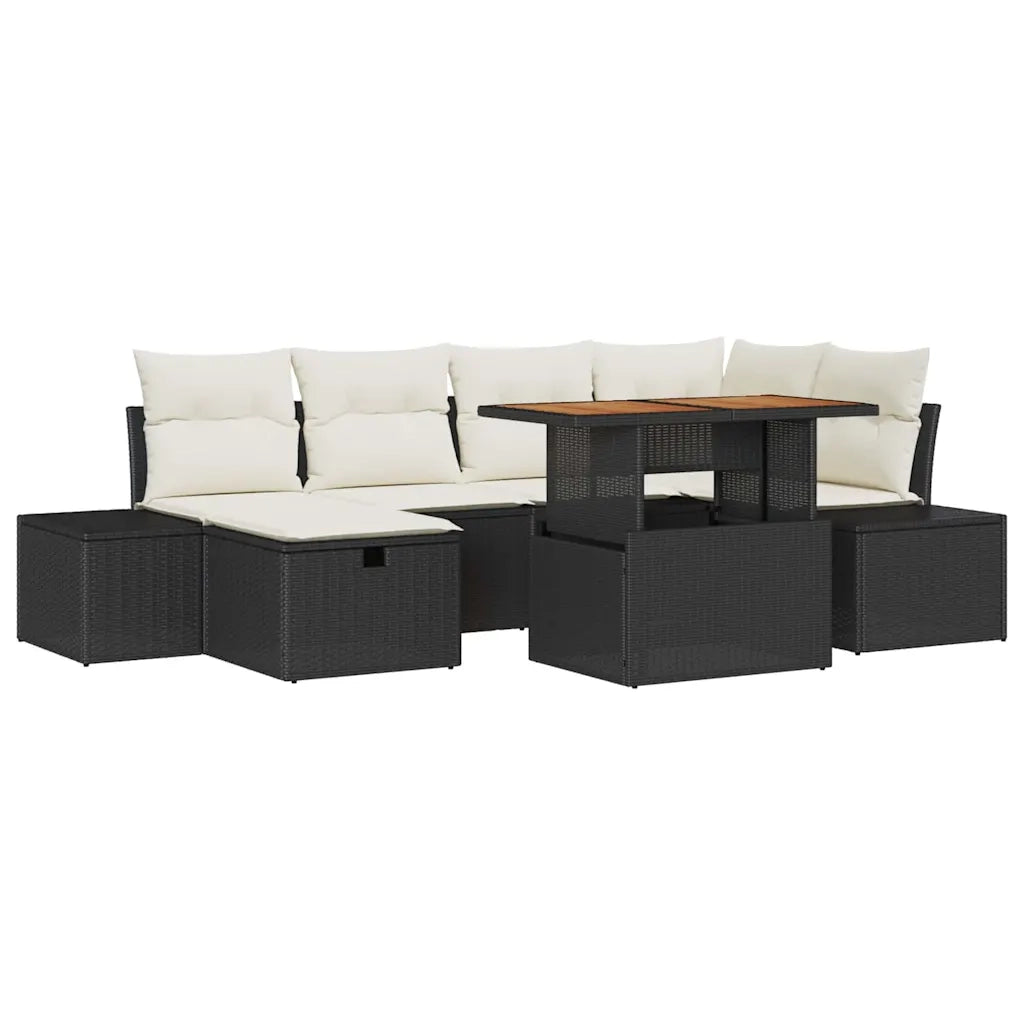 Set Divano da Giardino 7 pcs Nero polyrattan