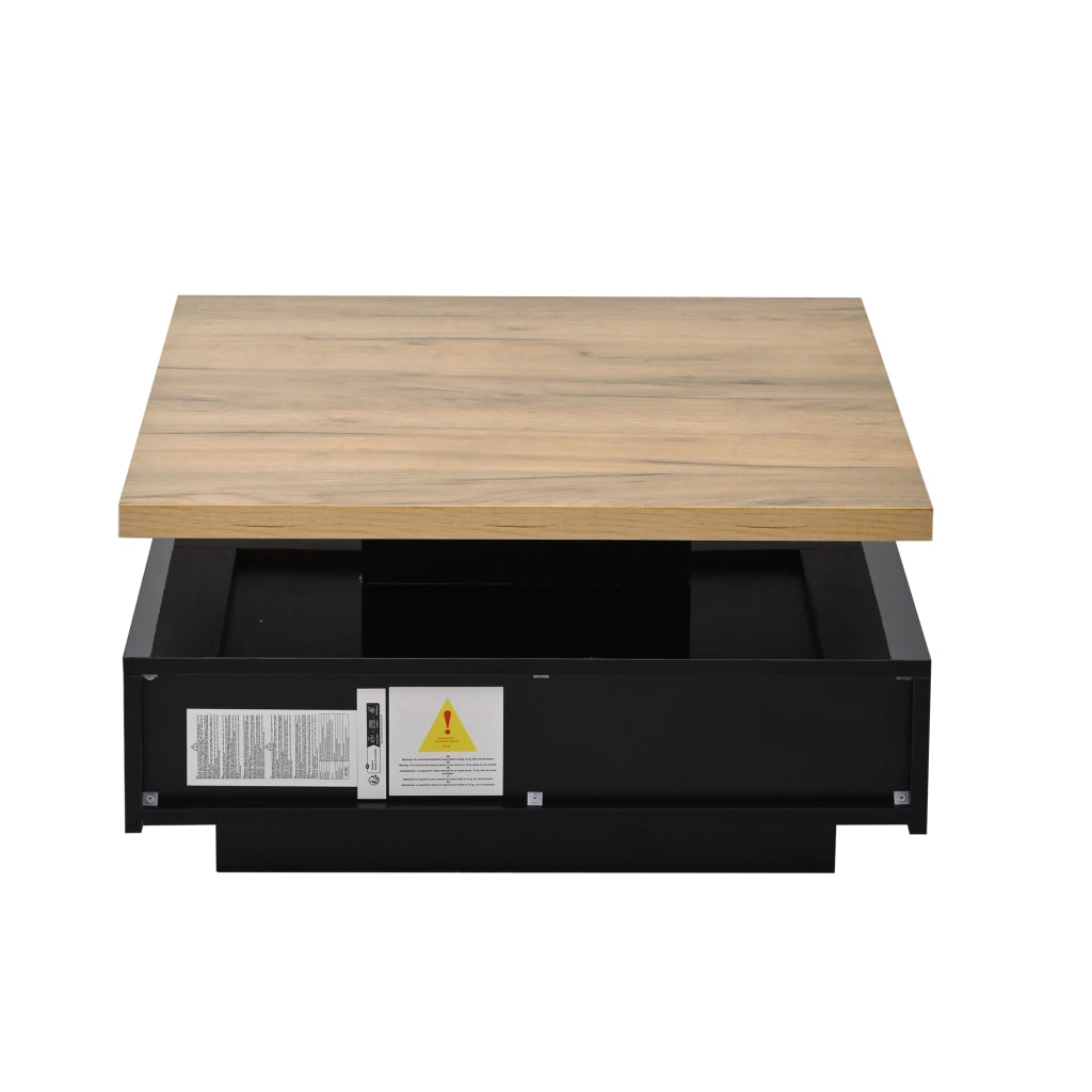 Tavolino da caffè con piano girevole e vano contenitore per soggiorno in truciolare noce 70x70x36 cm