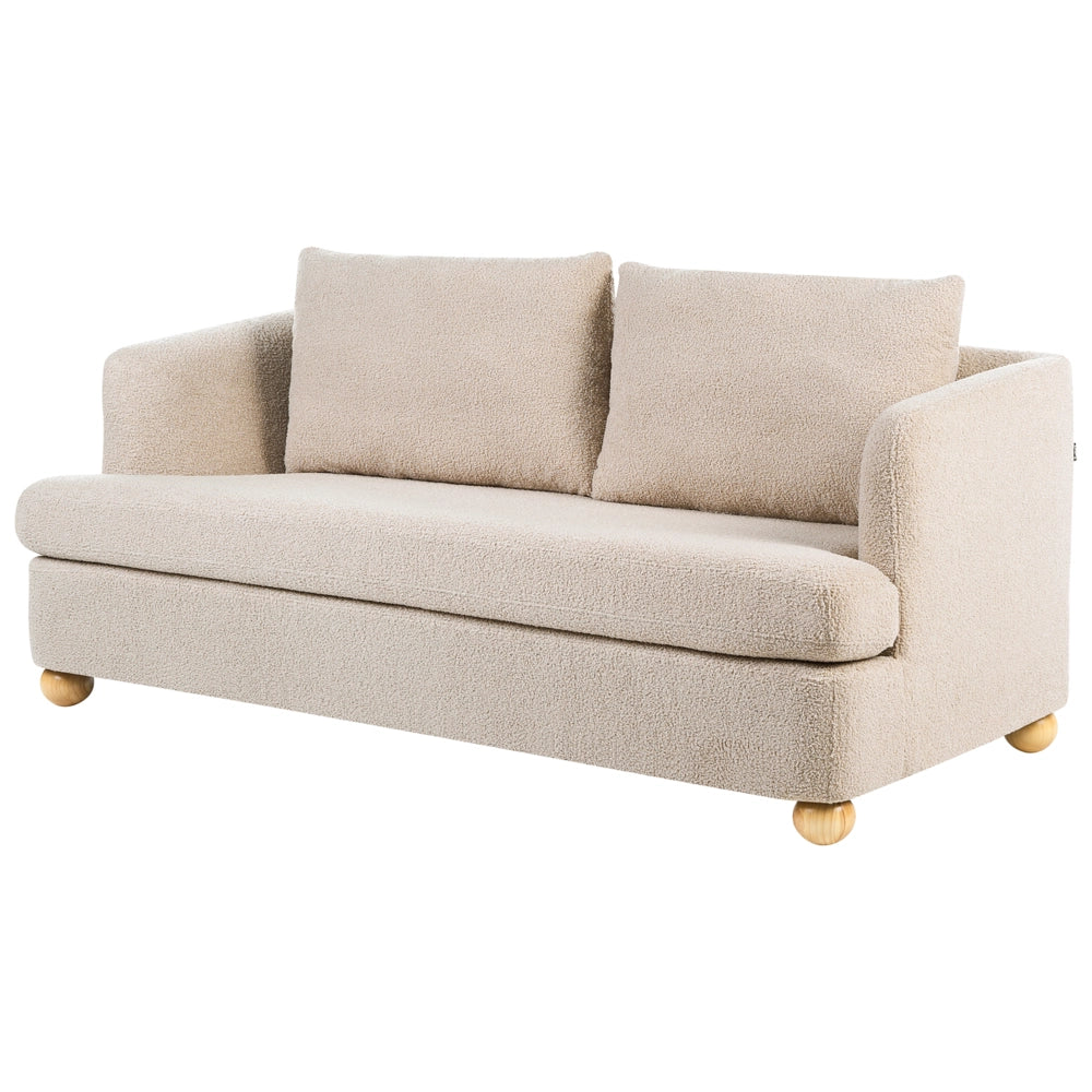 Divano a 3 posti con rivestimento in tessuto braccioli e gambe rotonde in legno per soggiorno beige