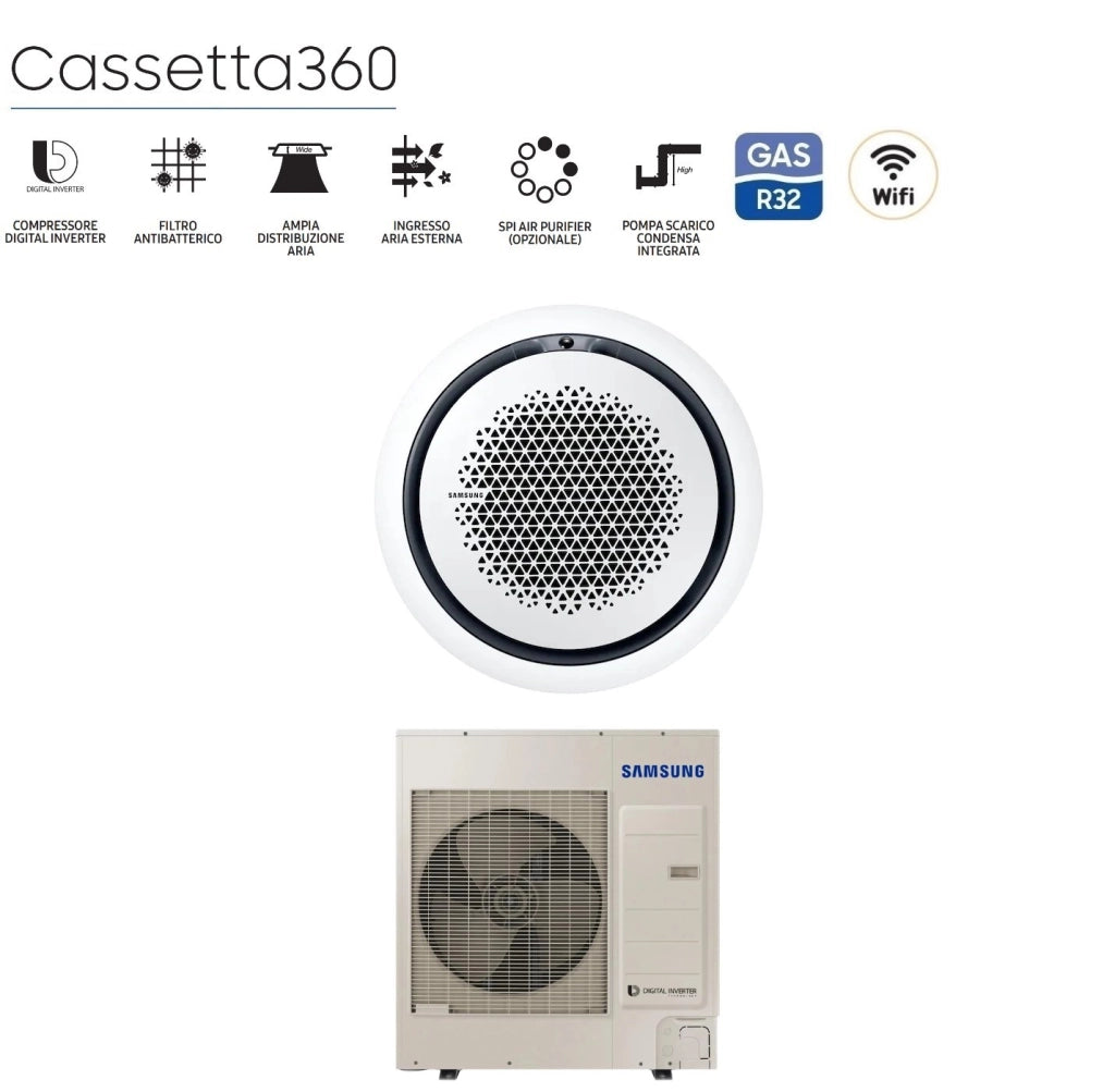 Climatizzatore Condizionatore Samsung Inverter Cassetta 360° 36000 Btu AC100RN4PKG/EU Trifase R-32 Wi-Fi Optional Vari Pannelli Disponibili