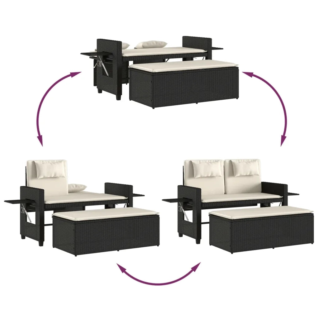 Panca Reclinabile da Giardino con Cuscini Nera in Polyrattan 365816