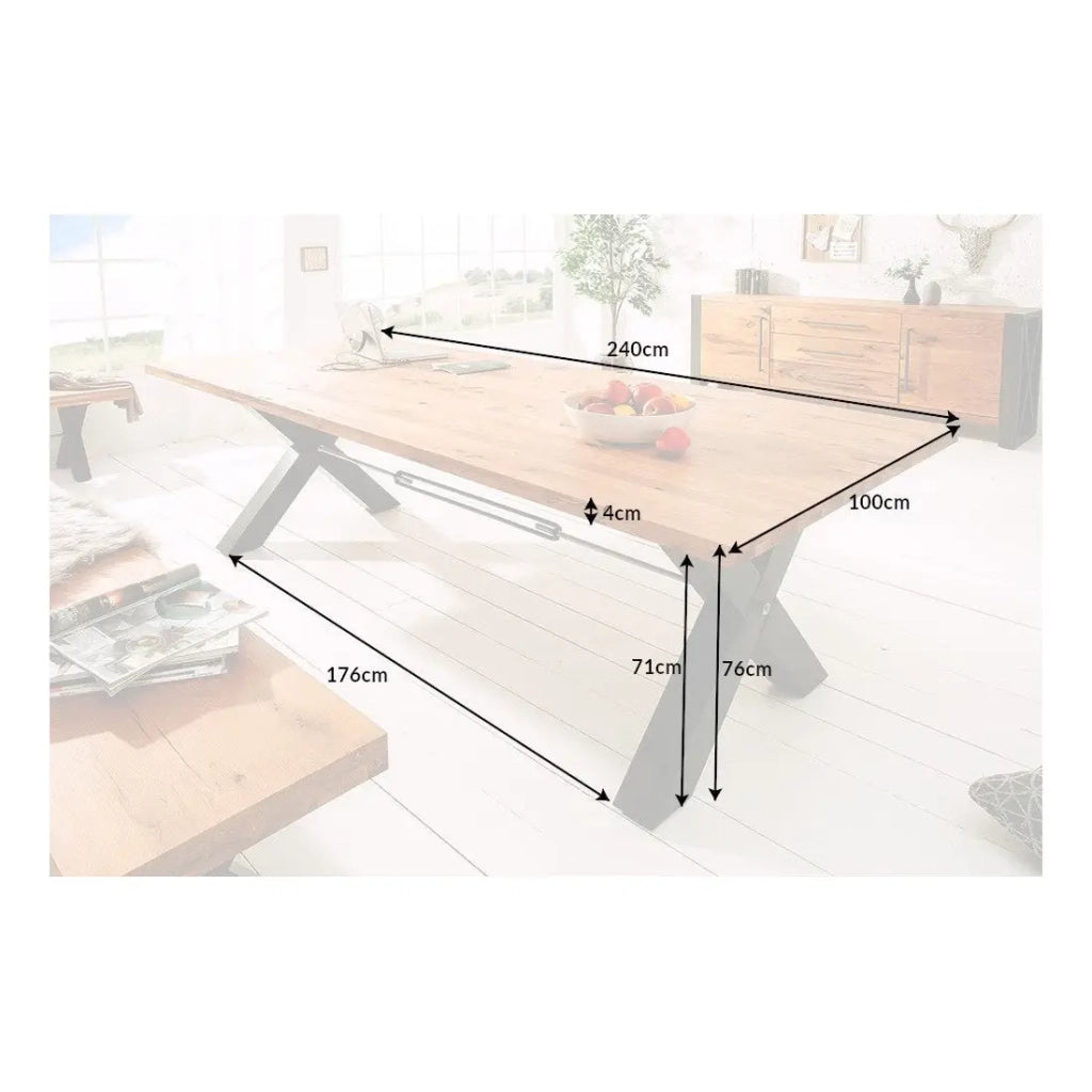 Tavolo da pranzo CAVARA – Rovere selvaggio e metallo nero – 240 cm – Stile industriale