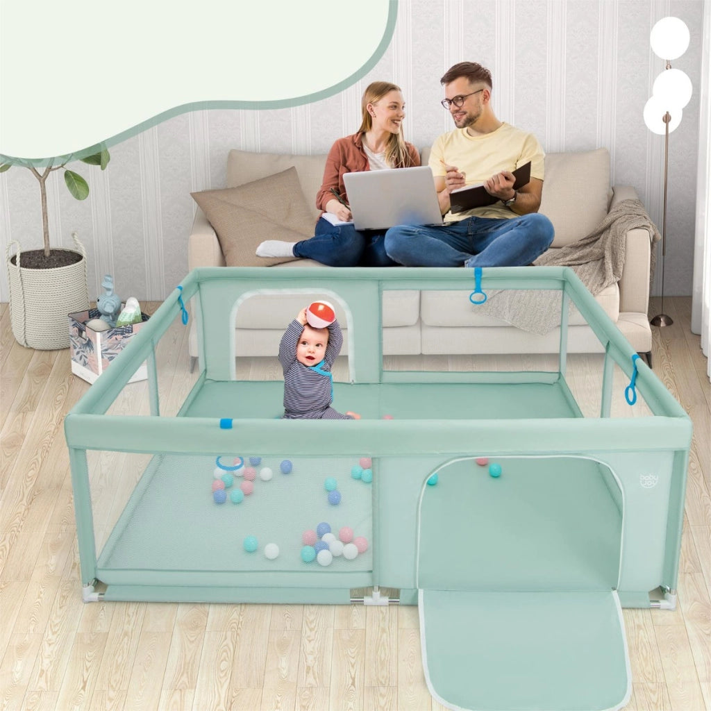 Recinto da gioco per bambini con rete traspirante maniglie palline oceaniche, Parco giochi 200x180x68cm Verde