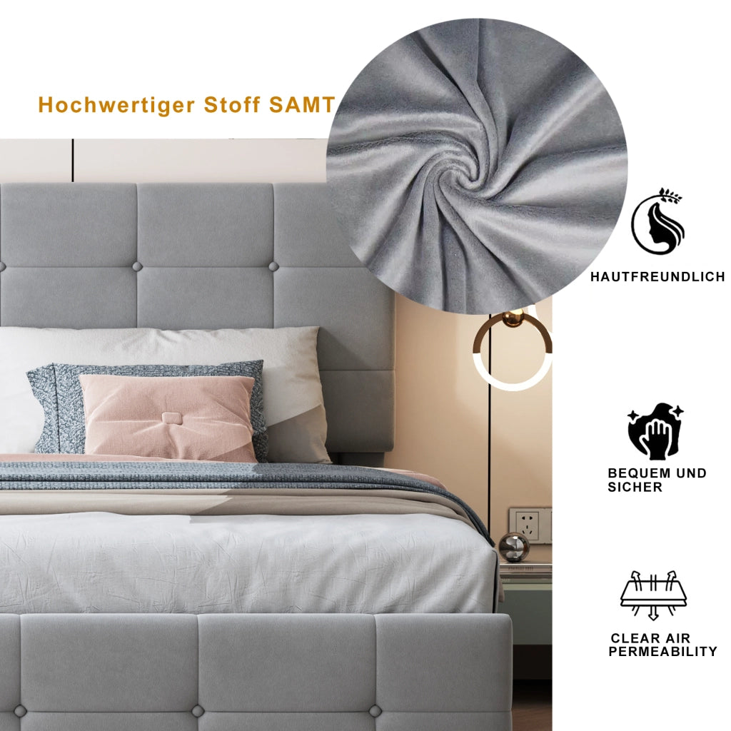 Letto contenitore matrimoniale 180×200 cm con testiera regolabile e convertibile in due letti singoli; senza materasso; grigio