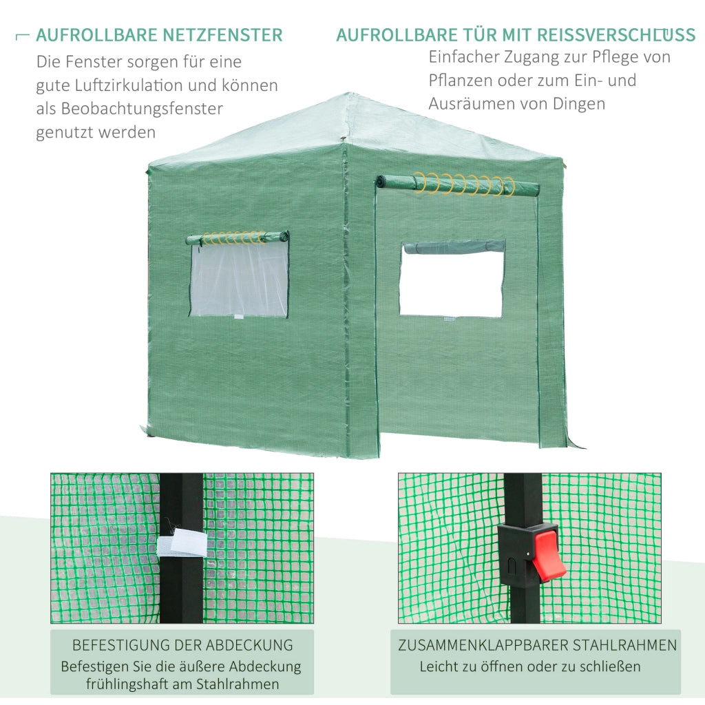 Serra/Serra per pomodori con porta e finestra avvolgibili, in acciaio PE, verde scuro, 238 x 178 x 240 cm, per una coltivazione ottimale delle piante.