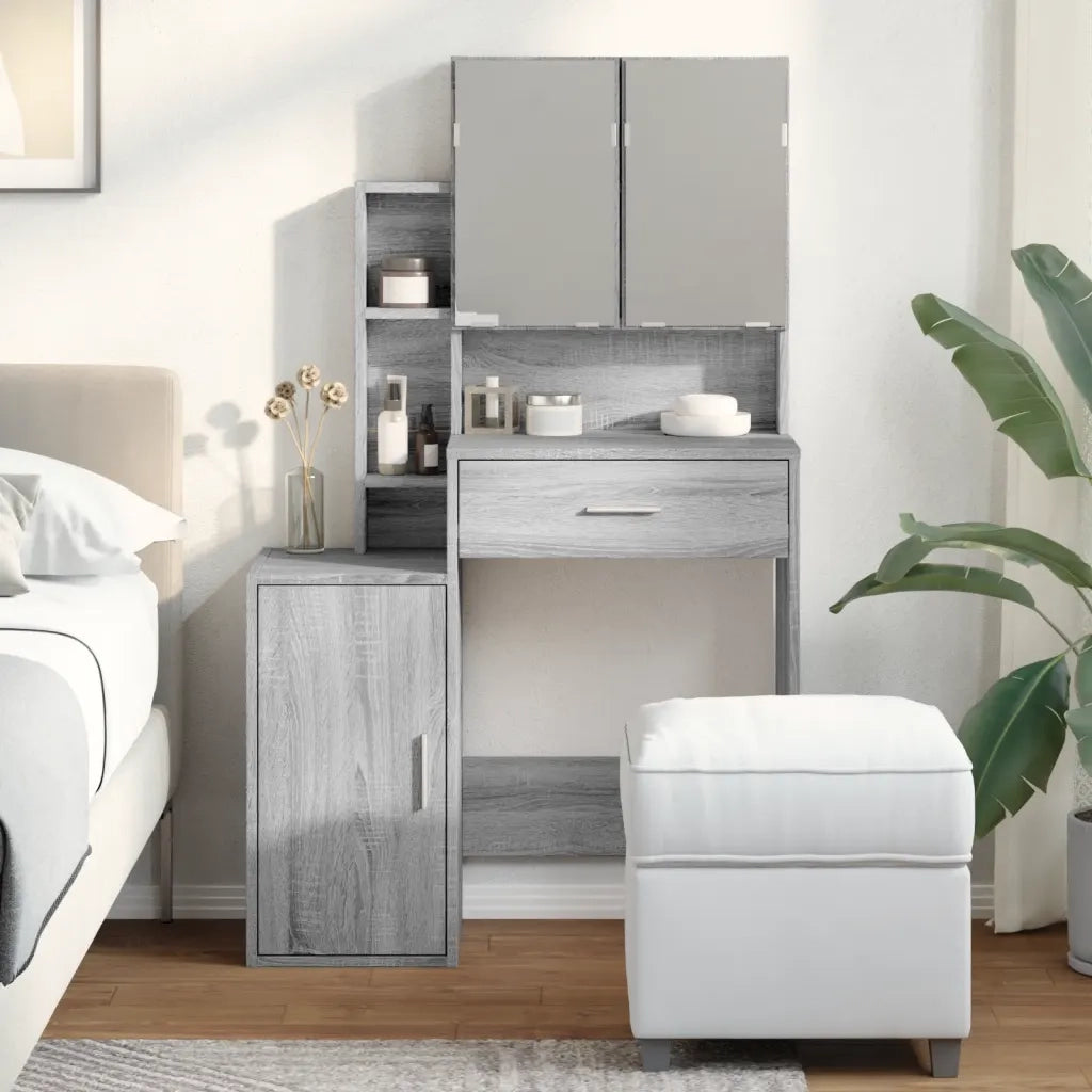 Toeletta | Tavolo da Trucco con Armadietto Grigio Sonoma 80x35x132 cm